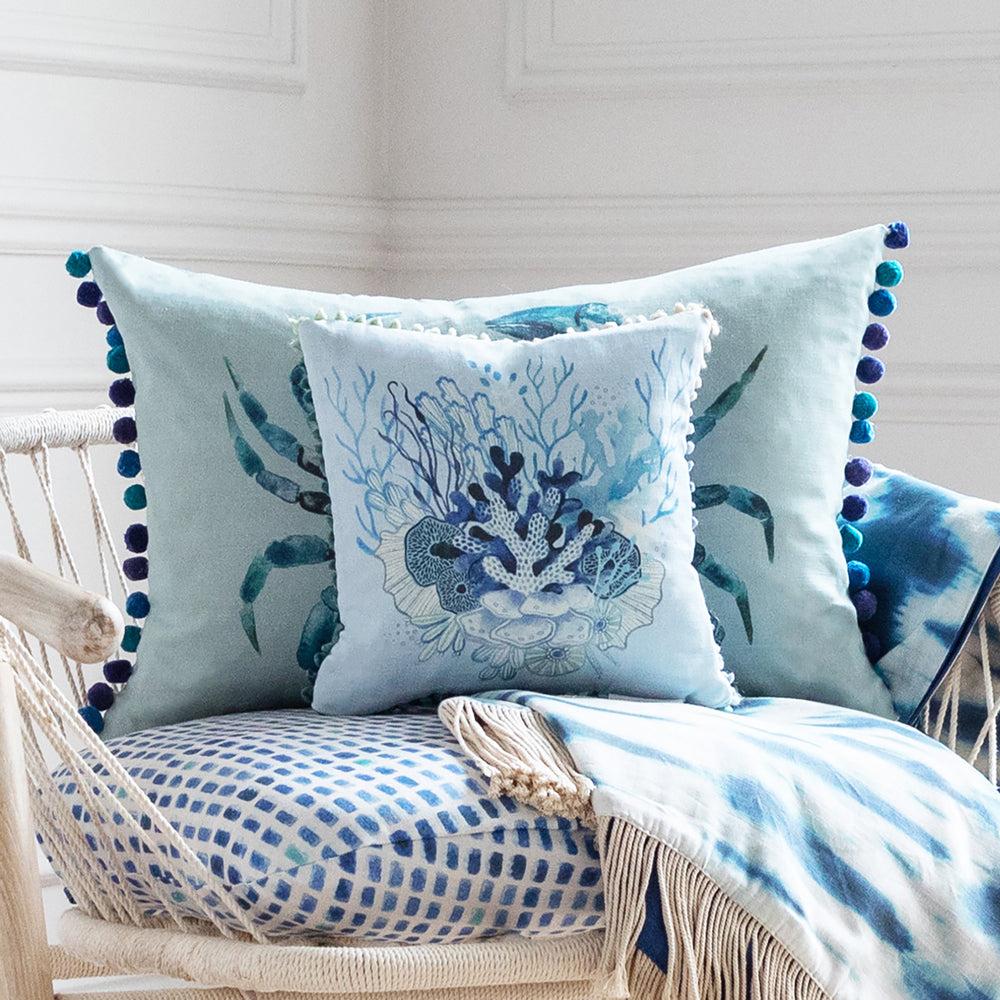 Bed Cushions | Coralie Small Printed Feather Cushion Cobalt Bed Cushions Bed Cushions