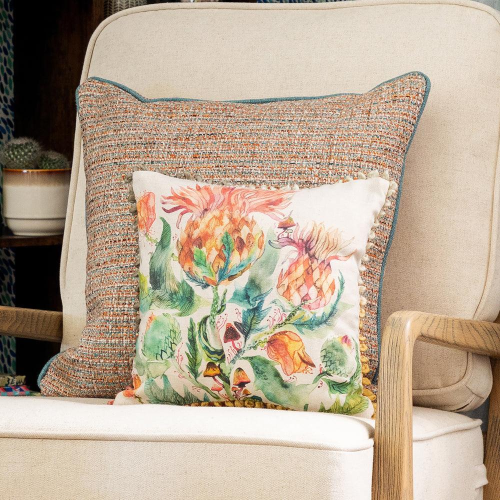 Bed Cushions | Enchanting Thistle Small Printed Feather Cushion Marigold Bed Cushions Bed Cushions