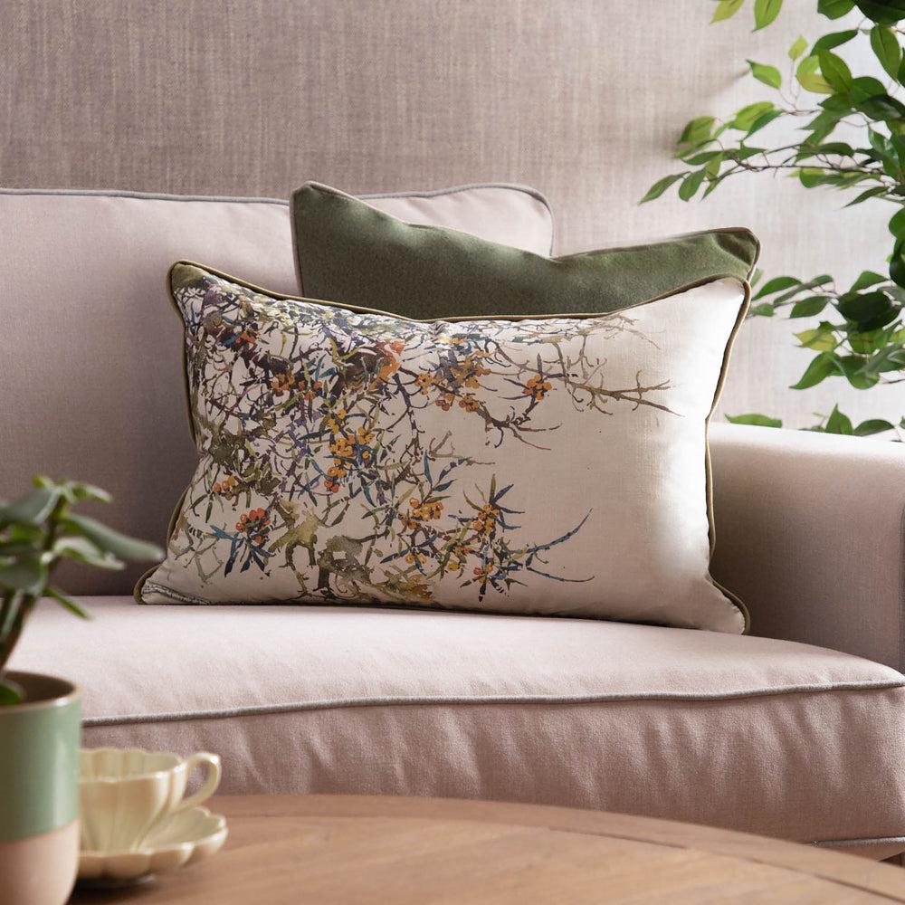 Bed Cushions | Hawthorn Printed Feather Cushion Olive Bed Cushions Bed Cushions