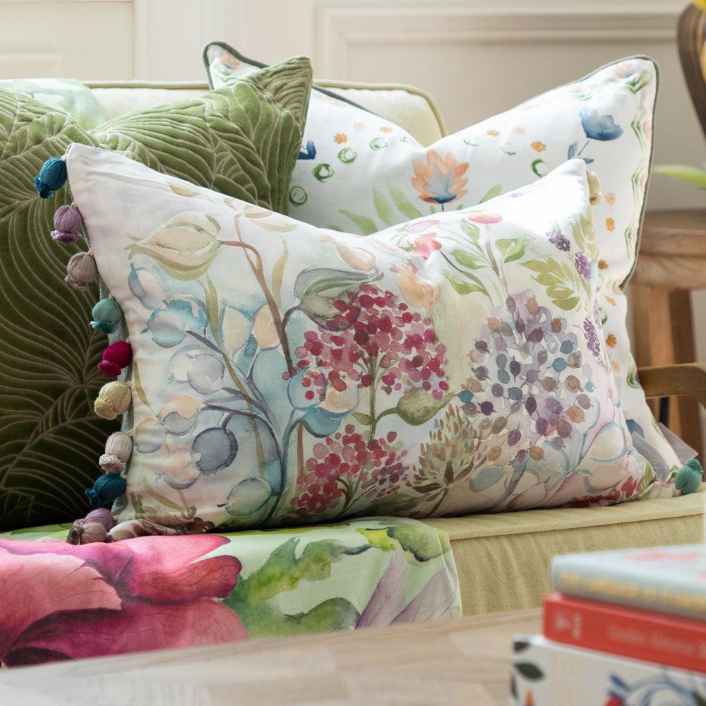 Bed Cushions | Hedgerow Printed Feather Cushion White Bed Cushions Bed Cushions