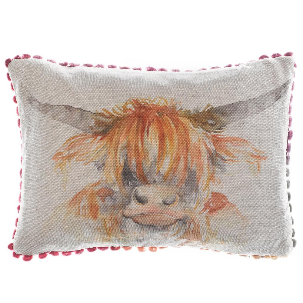 Bed Cushions | Highland Cow Printed Feather Cushion Natural Bed Cushions Bed Cushions