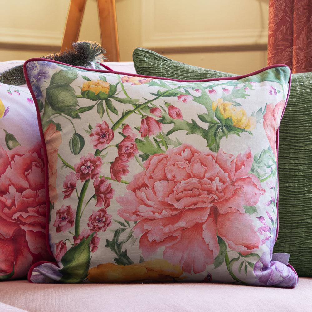 Bed Cushions | Idalia Printed Piped Cushion Fuchsia Bed Cushions Bed Cushions