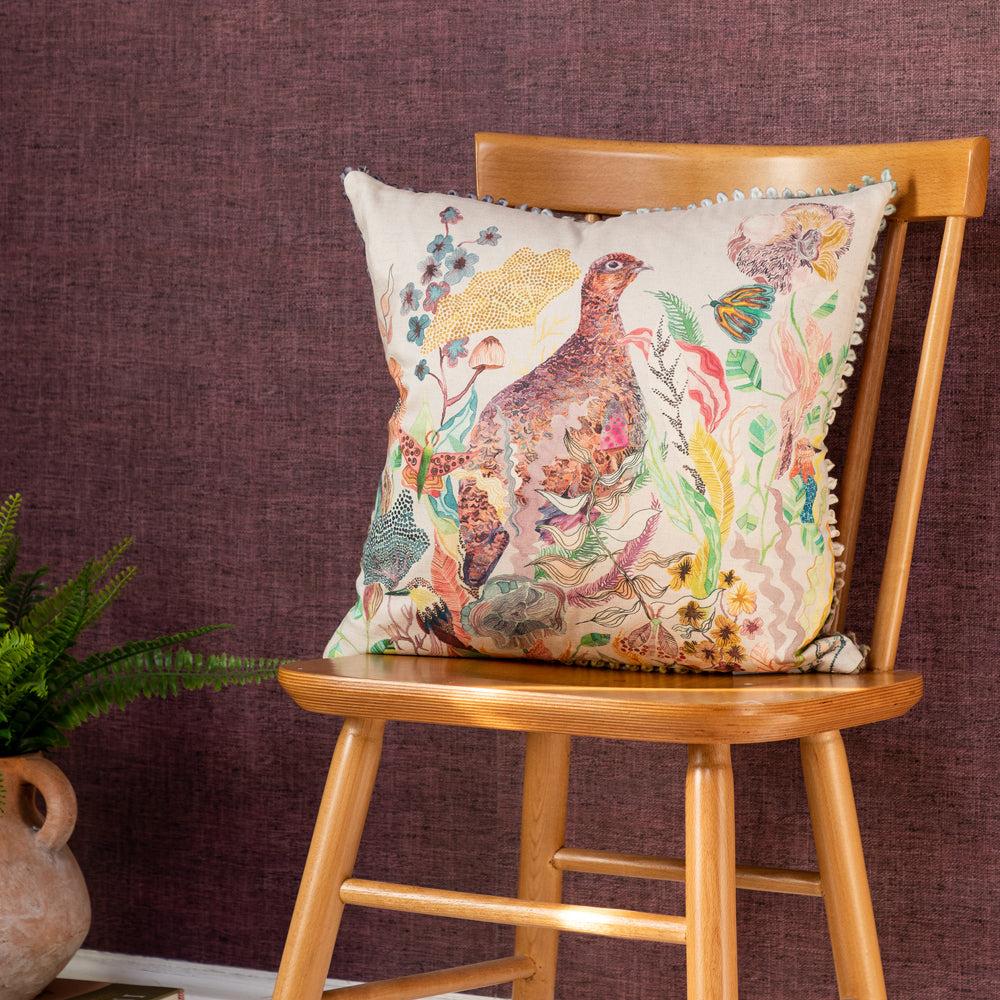 Bed Cushions | Lady Grouse Printed Feather Cushion Linen Bed Cushions Bed Cushions