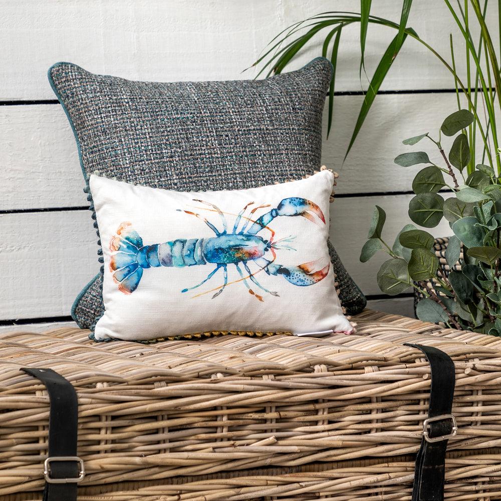 Bed Cushions | Lobster Small Printed Feather Cushion Cobalt Bed Cushions Bed Cushions