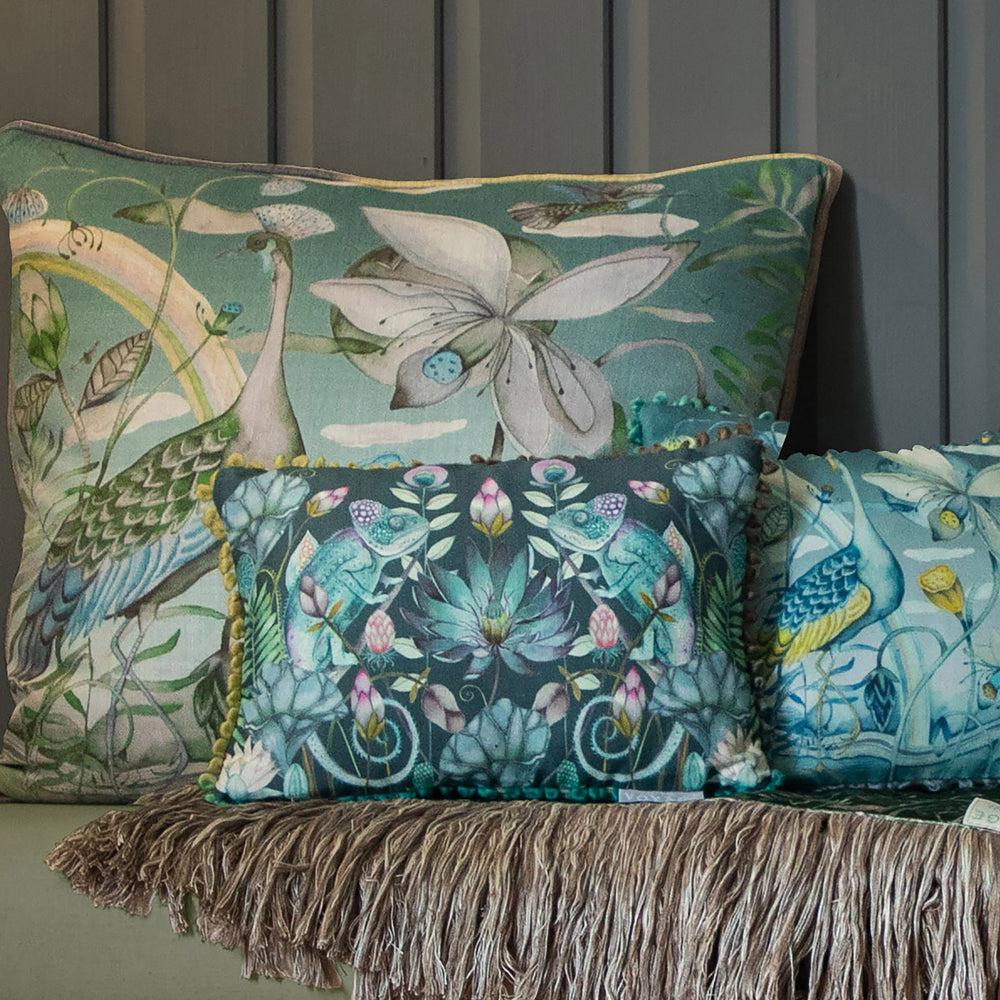 Bed Cushions | Osawi Small Printed Feather Cushion Emerald Bed Cushions Bed Cushions