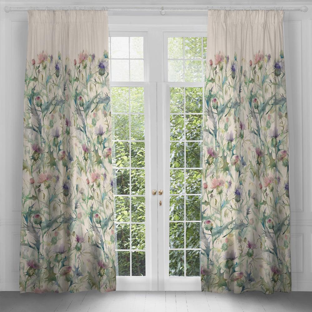 Curtains | Cirsium Printed Pencil Pleat Curtains Damson Curtains