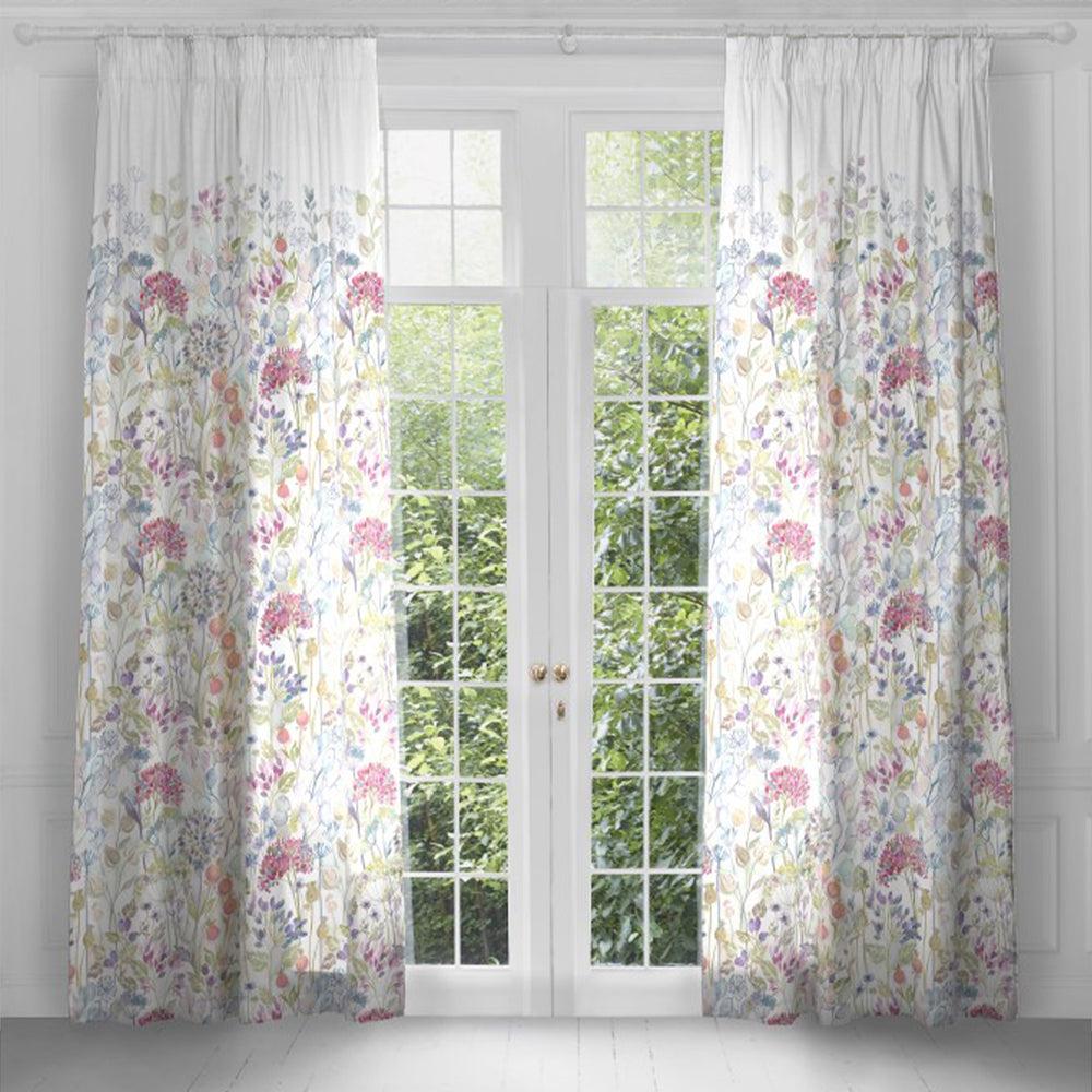 Curtains | Hedgerow Printed Pencil Pleat Curtains White Curtains Curtains