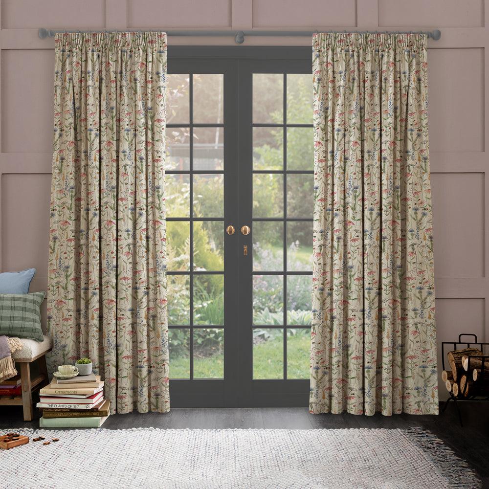 Curtains | Hermione Printed Pencil Pleat Curtains Natural Curtains Curtains