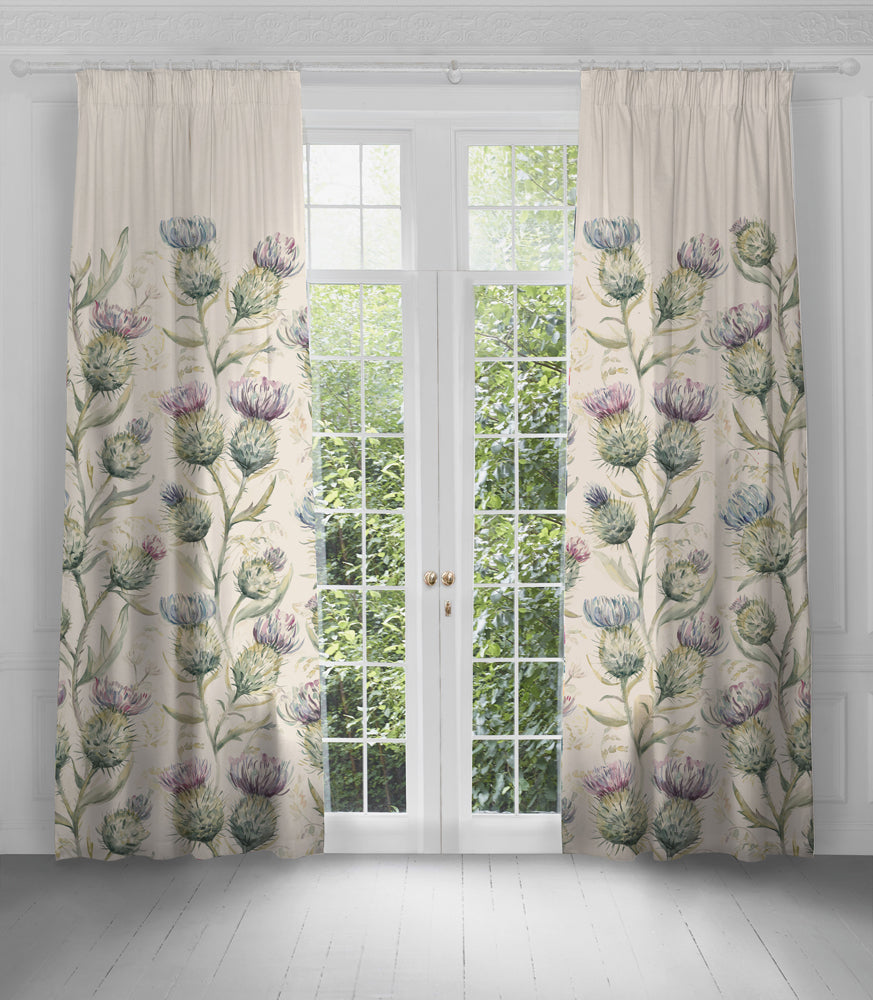 Curtains | Thistle Glen Printed Pencil Pleat Curtains Lilac Curtains Curtains