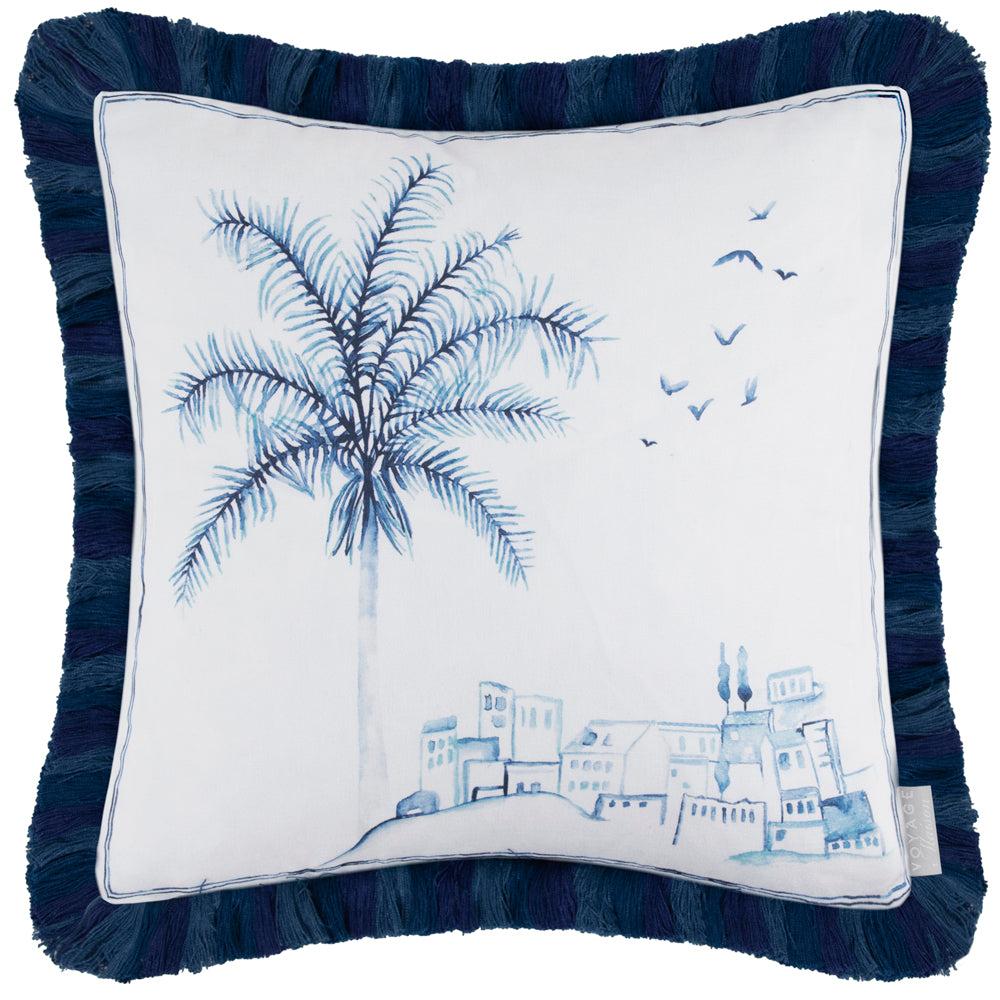 Cushions | Altea Printed Ruche Fringe Cushion Cobalt Home Decor Cobalt