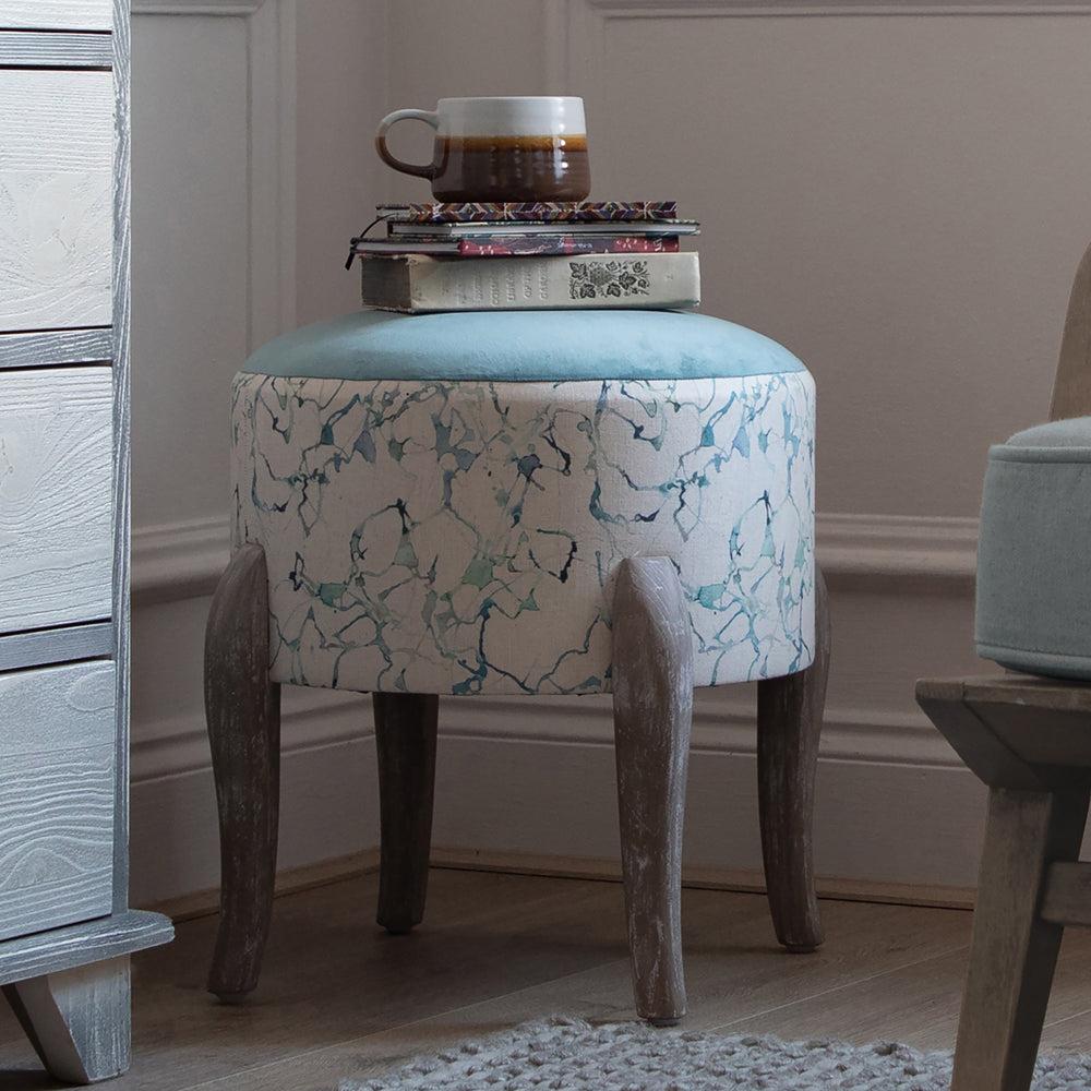 Footstools | Carrara Printed Finn Footstool Ocean Footstools Carrara Ocean