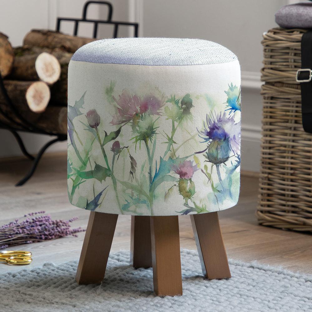 Footstools | Cirsium Monty Round Footstool Damson Footstools Circium Damson