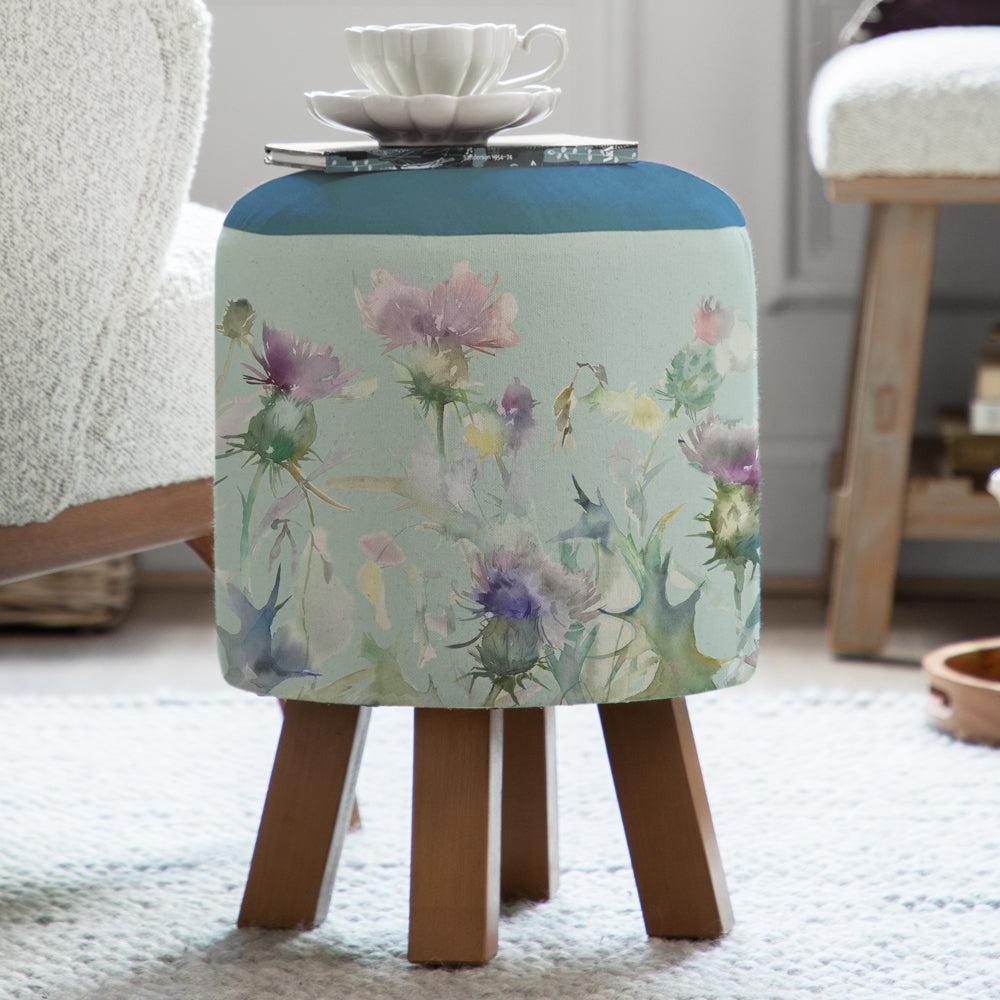 Footstools | Cirsium Monty Round Footstool Duck Egg Footstools Cirsium Damson Duck Egg