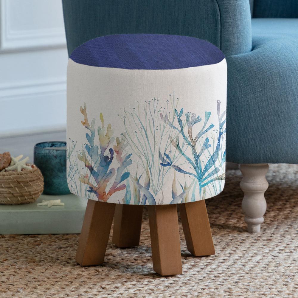 Footstools | Coral Reef Monty Round Footstool Cobalt Footstools Coral Reef Cobalt