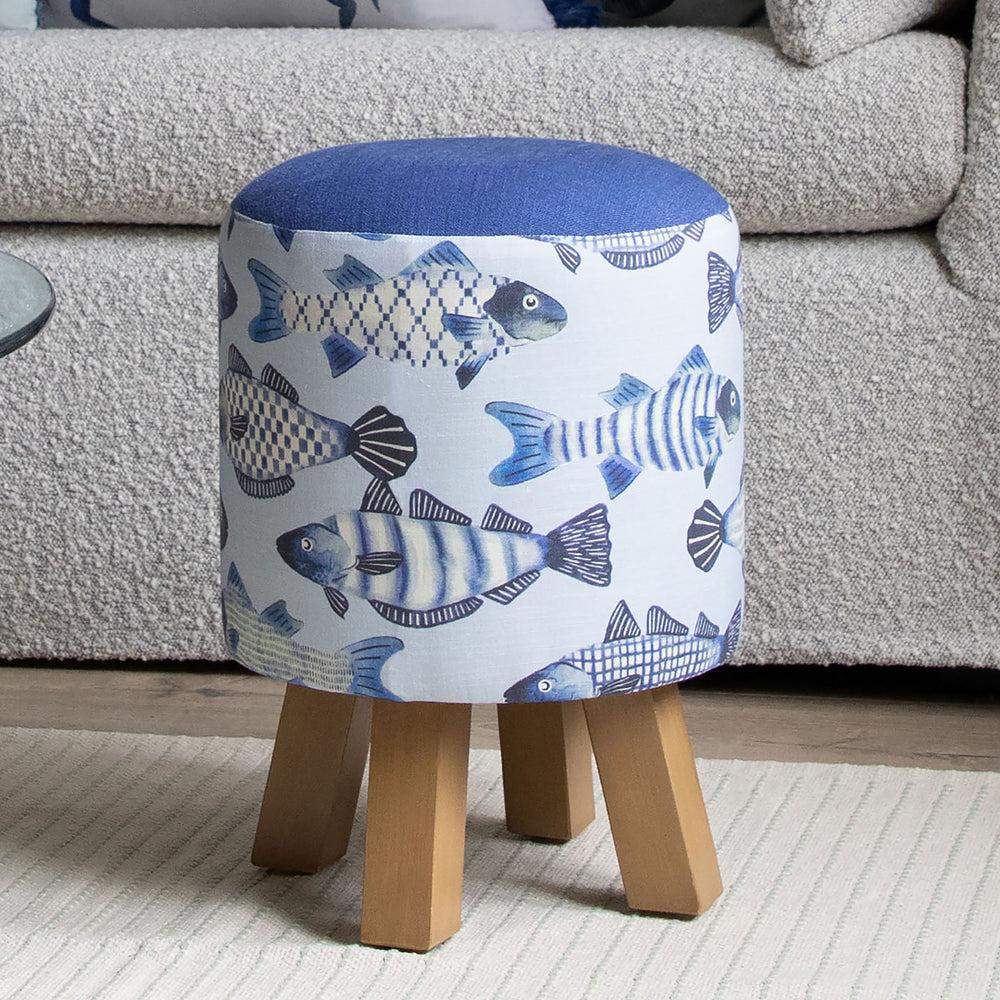 Footstools | Cove Monty Round Footstool Cobalt Footstools Cove Cobalt