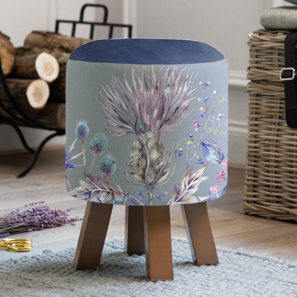 Footstools | Elysium Monty Round Footstool Sapphire Footstools Elysium Sapphire