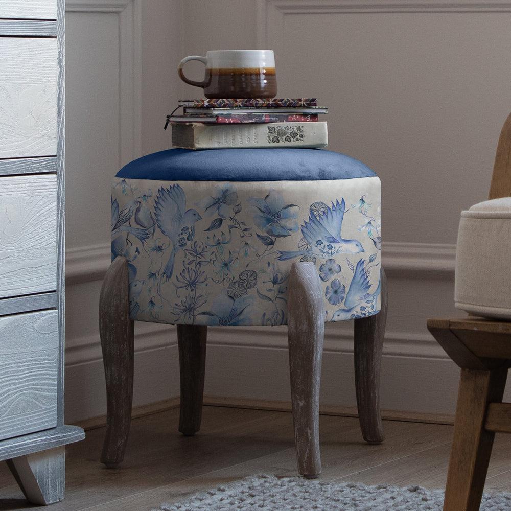 Footstools | Floella Printed Finn Footstool Delft Blue Footstools Delft Blue