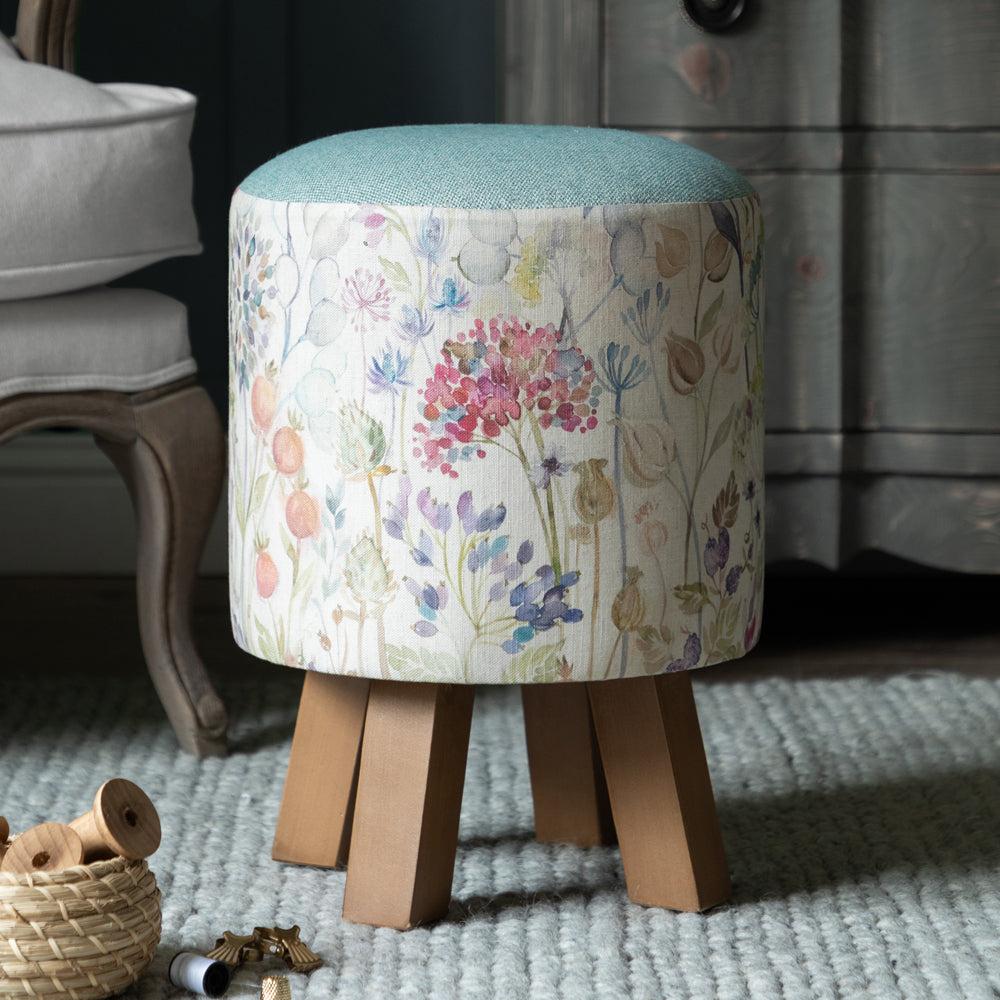 Footstools | Hedgerow Monty Round Footstool Linen Footstools Footstools