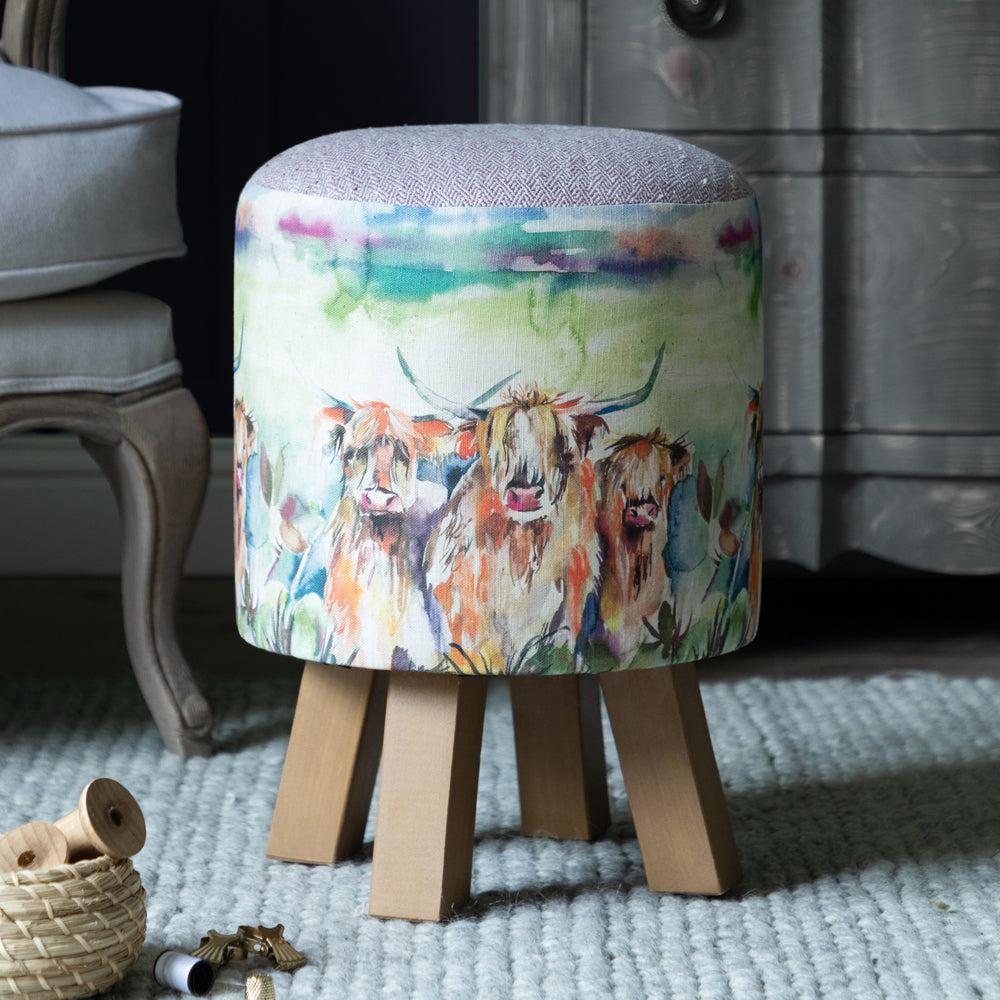 Footstools | Heilan Herd Monty Round Footstool Green Footstools Footstools