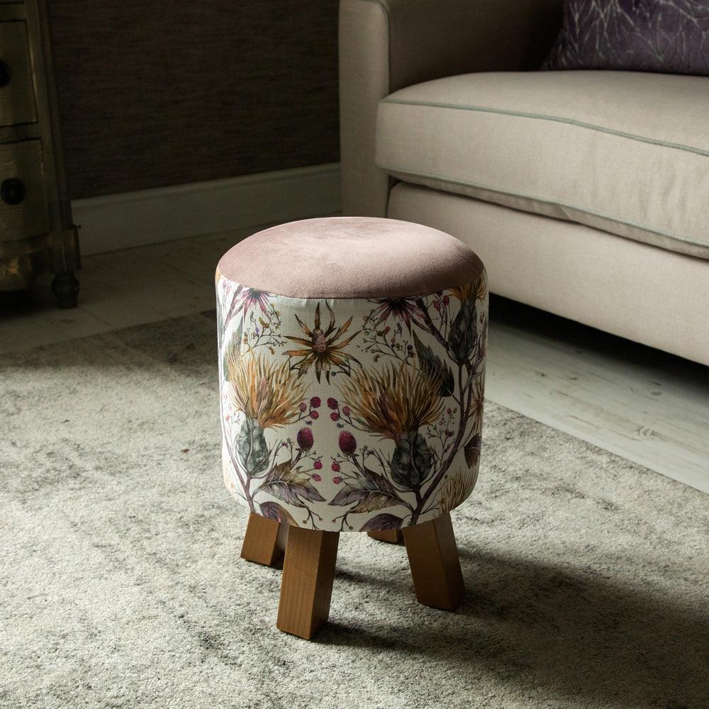 Footstools | Varys Monty Round Footstool Gold Linen Footstools Footstools