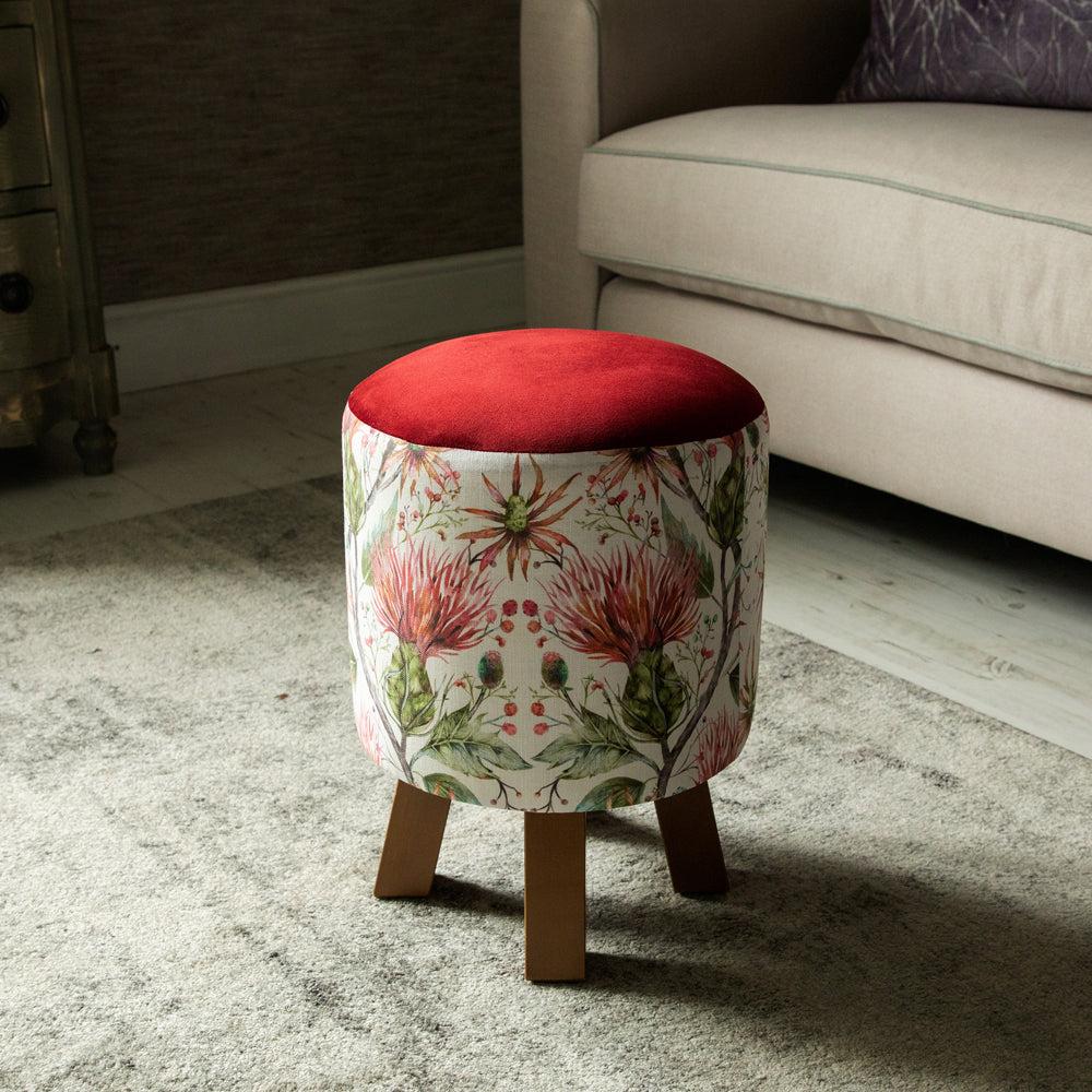 Footstools | Varys Monty Round Footstool Russet Linen Footstools Footstools