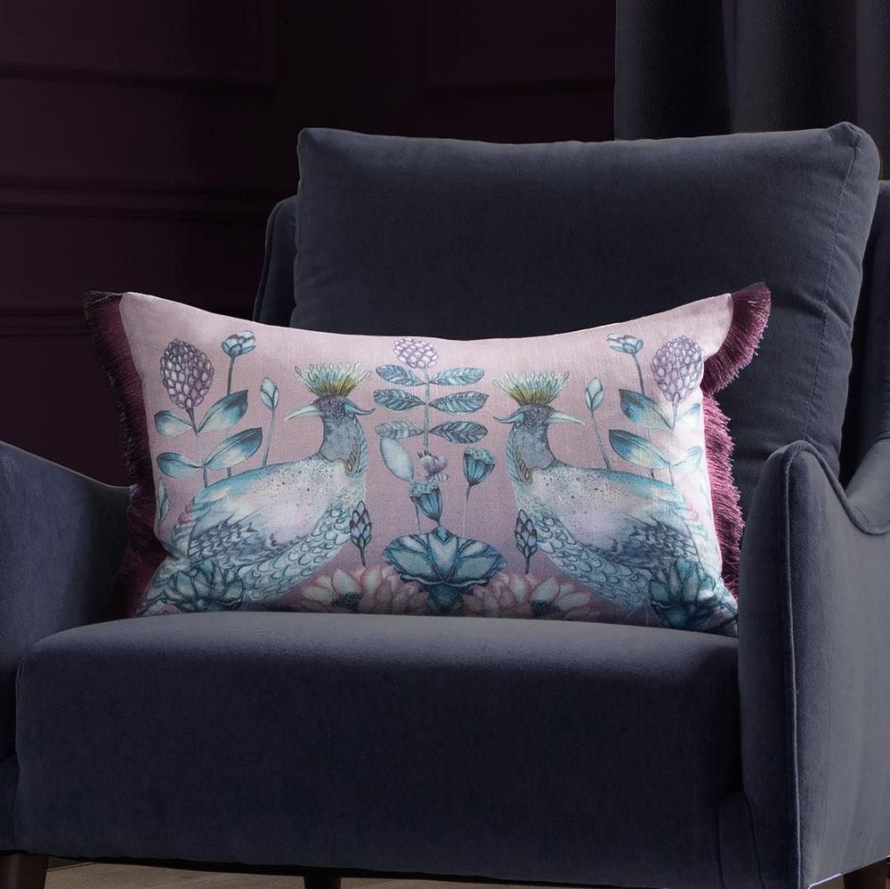 Sofa Cushions | Ahura Printed Feather Cushion Mauve Bed Cushions Bed Cushions