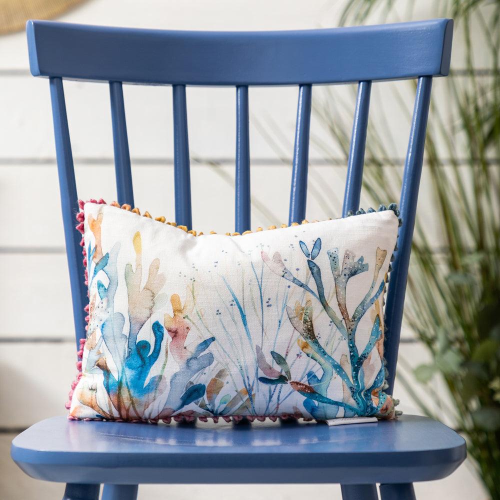 Sofa Cushions | Coral Reef Small Printed Feather Cushion Cobalt Bed Cushions Bed Cushions