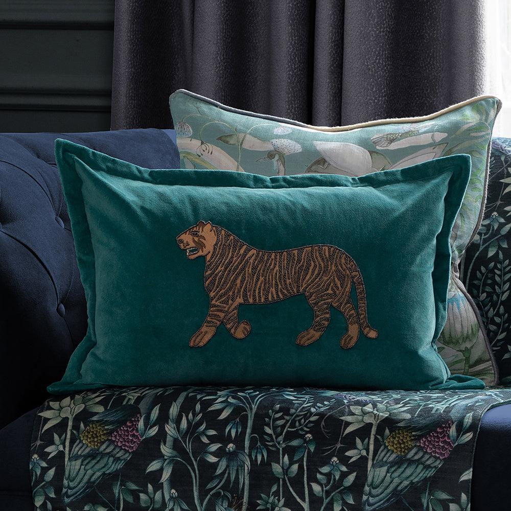 Sofa Cushions | Durga Embroidered Feather Cushion Teal Bed Cushions Bed Cushions