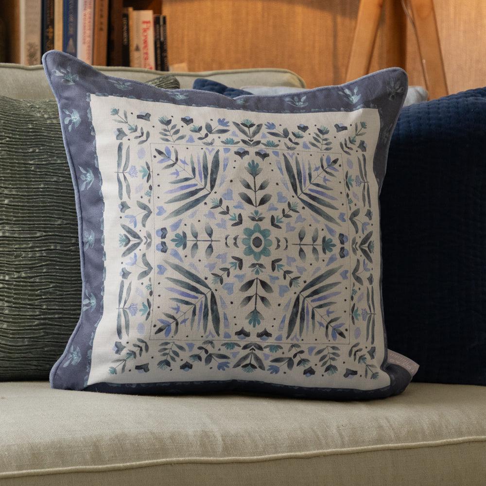 Sofa Cushions | Kari Printed Piped Cushion Denim Bed Cushions Bed Cushions