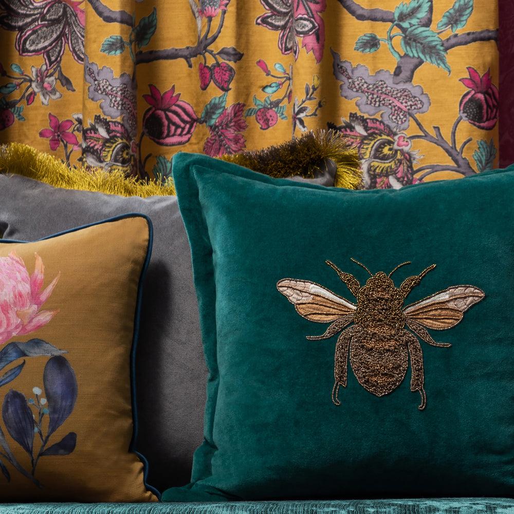 Sofa Cushions | Layla Embroidered Feather Cushion Teal Bed Cushions Bed Cushions