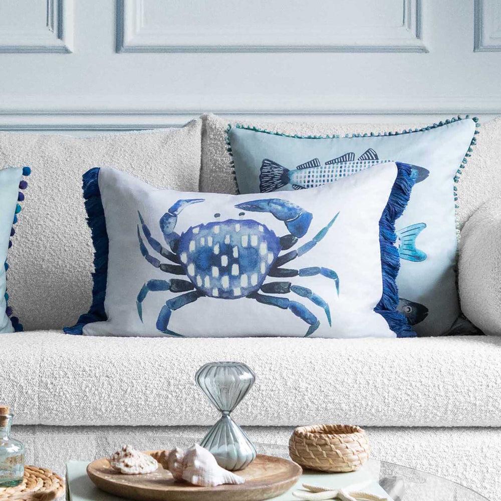 Sofa Cushions | Milton Printed Feather Cushion Cobalt Bed Cushions Bed Cushions