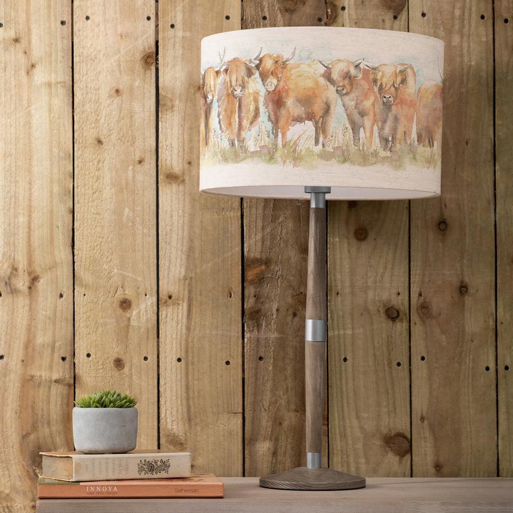 Table Lamps | Highland Cattle Eva & Solensis Complete Table Lamp Grey/Linen Lighting Grey