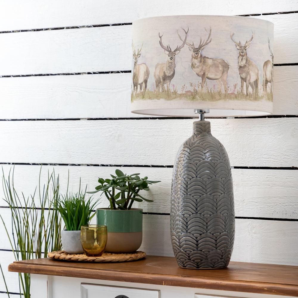 Table Lamps | Moorland Stag Eva & Jadis Complete Table Lamp Grey/Linen Lighting Grey