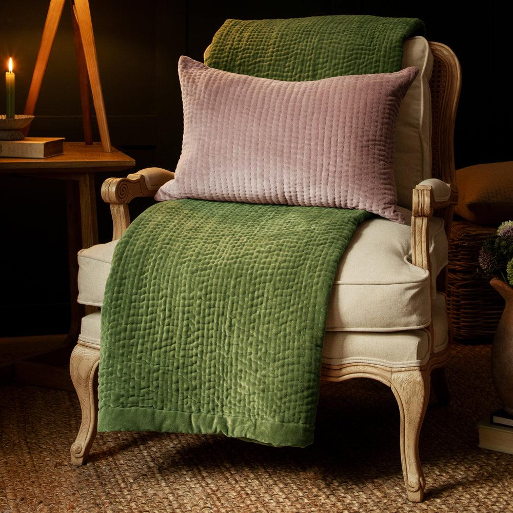 Throws | Haze Velvet Quilted Throw Grass Home Decor Grass