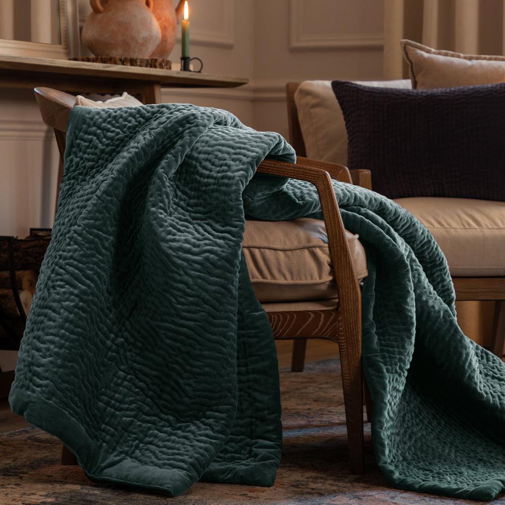 Throws | Haze Velvet Quilted Throw Ocean Home Decor Ocean