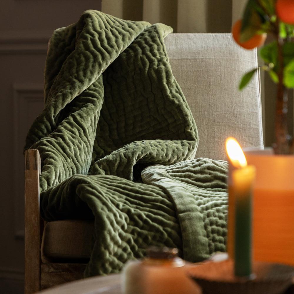 Throws | Haze Velvet Quilted Throw Sage Home Decor Sage