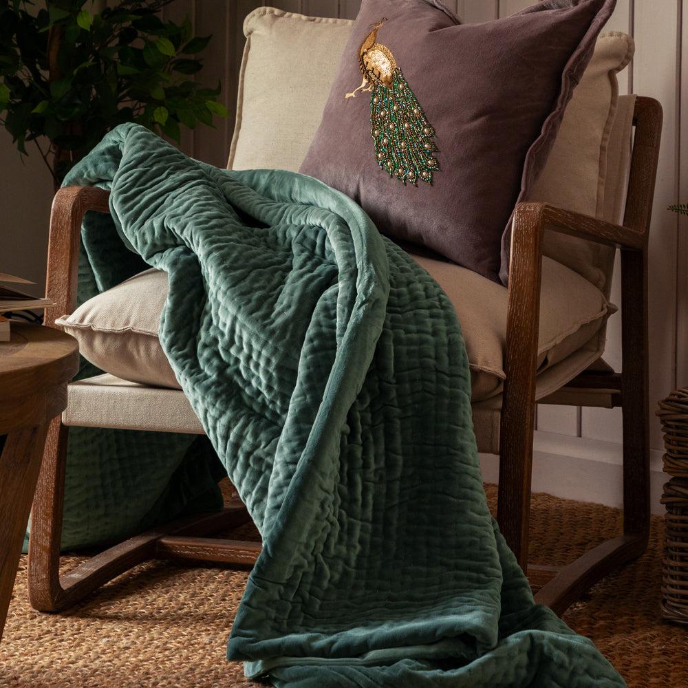 Throws | Haze Velvet Quilted Throw Seafoam Home Decor Seafoam