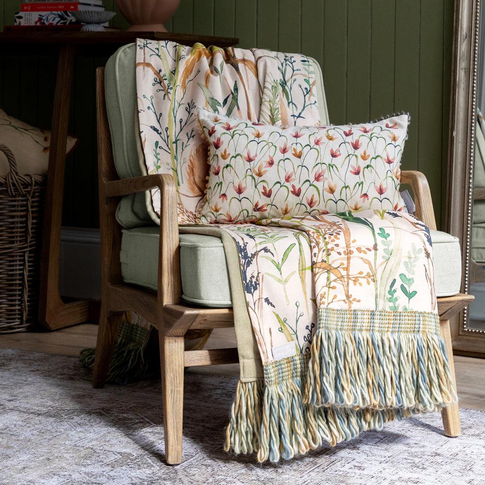 Throws | Lydiard Printed Fringe Throw Linen Home Decor Linen