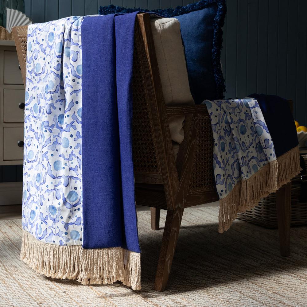 Throws | Mariani Printed Fringe Throw Cobalt Home Decor Cobalt