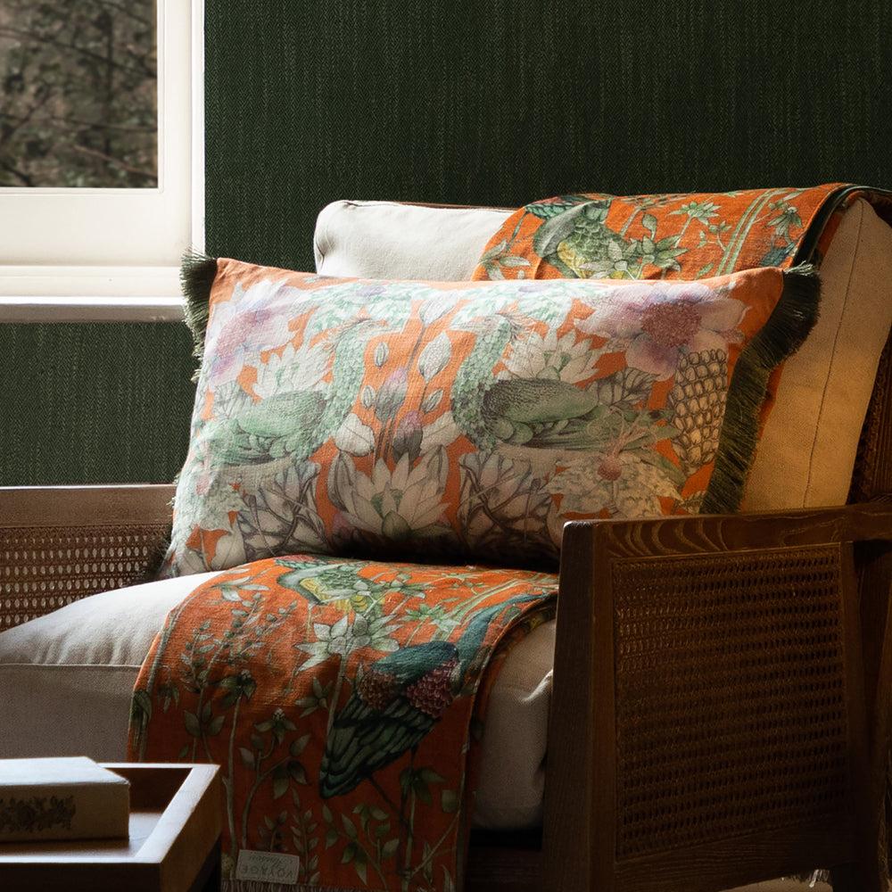 Velvet Cushions | Acanthis Printed Feather Cushion Rust Cushions Rust