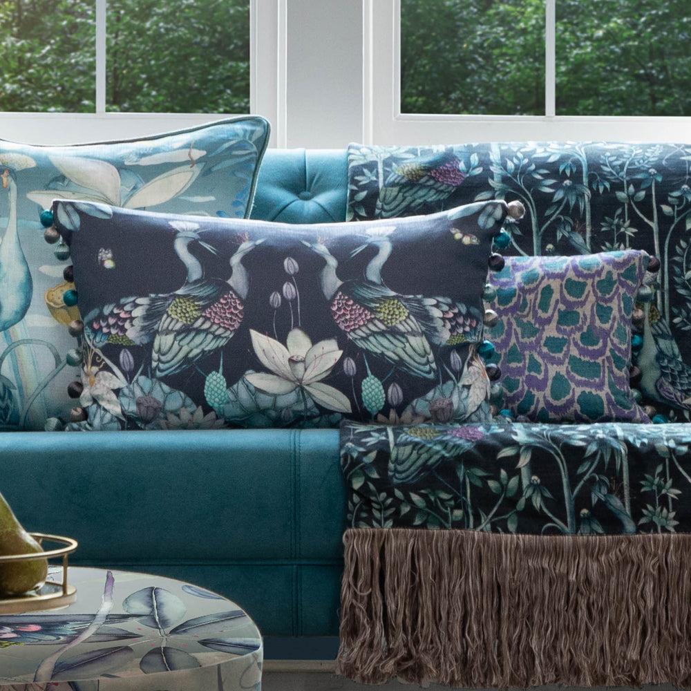 Velvet Cushions | Anahita Printed Feather Cushion Midnight Cushions Midnight