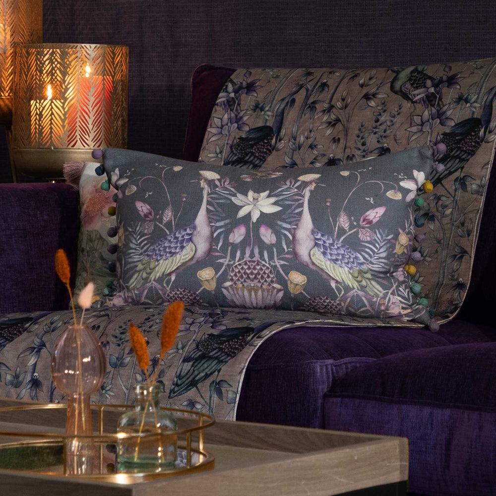 Velvet Cushions | Bennu Printed Feather Cushion Amethyst Bed Cushions Amethyst