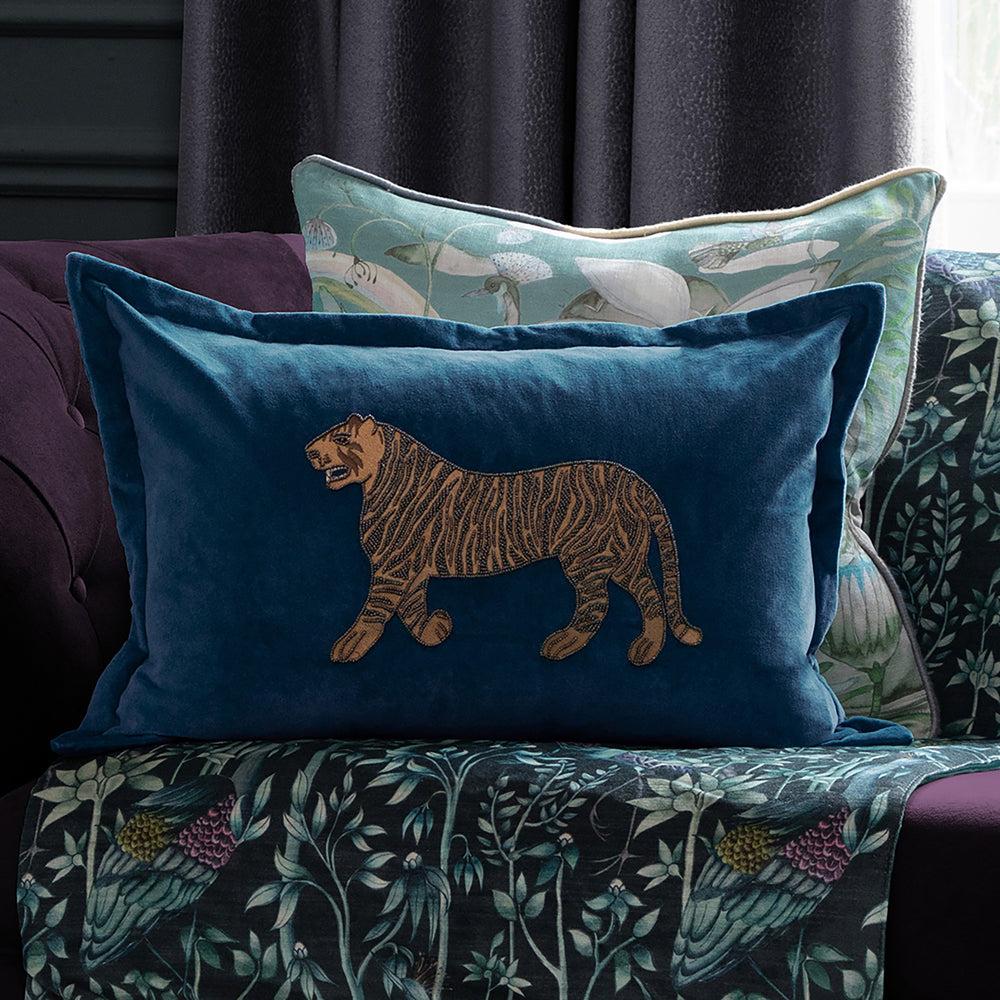 Velvet Cushions | Durga Embroidered Feather Cushion Bluebell Bed Cushions Bed Cushions