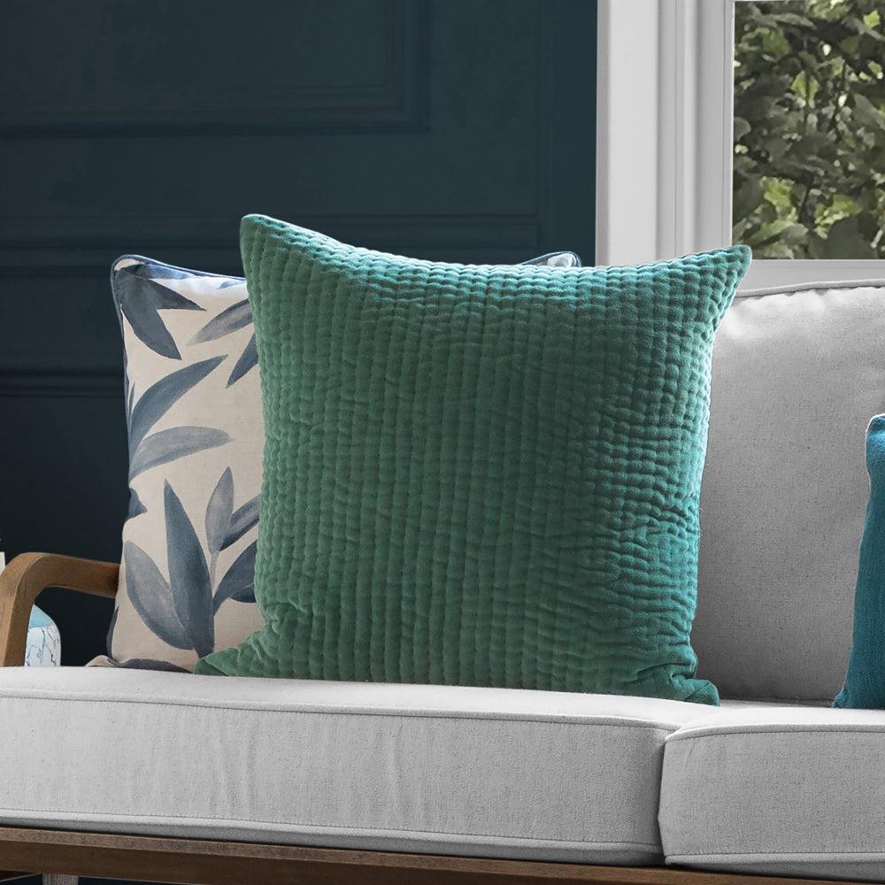 Velvet Cushions | Haze Embroidered Feather Cushion Seafoam Bed Cushions Bed Cushions