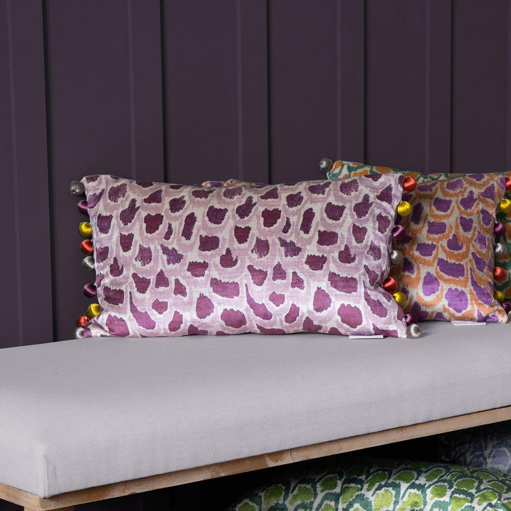 Velvet Cushions | Nada Printed Feather Cushion Amethyst Bed Cushions Amethyst