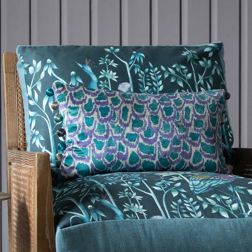 Velvet Cushions | Nada Printed Feather Cushion Emerald Cushions Emerald