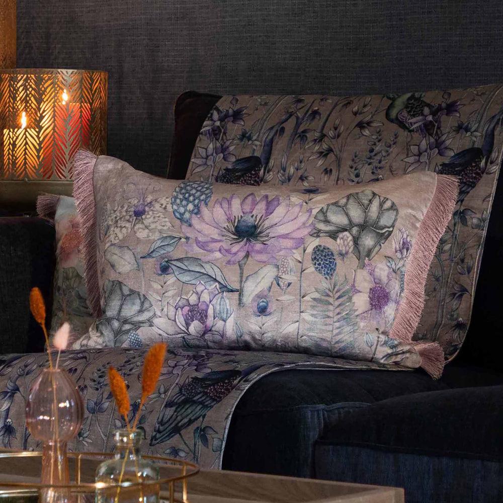 Velvet Cushions | Nesidora Printed Feather Cushion Violet Bed Cushions Bed Cushions