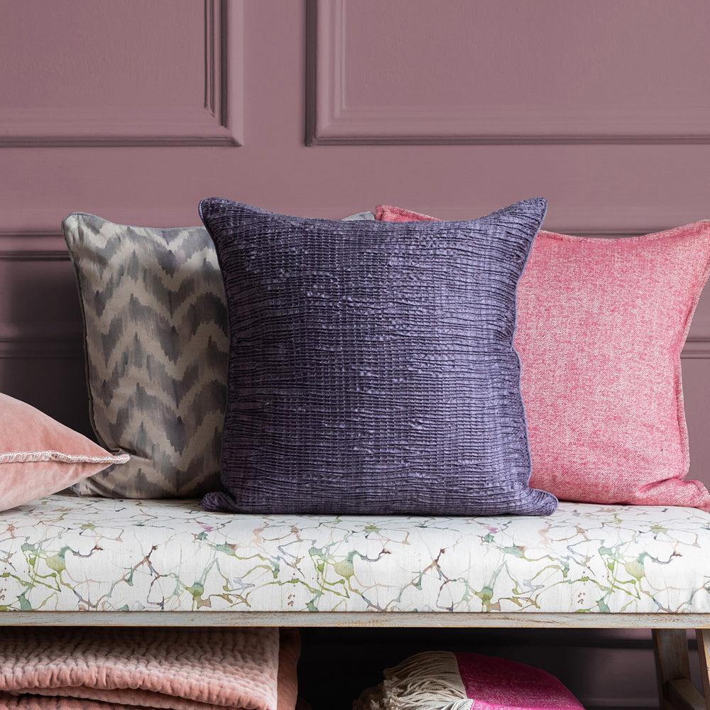 Velvet Cushions | Rainfall Embroidered Feather Cushion Aubergine Cushions Aubergine