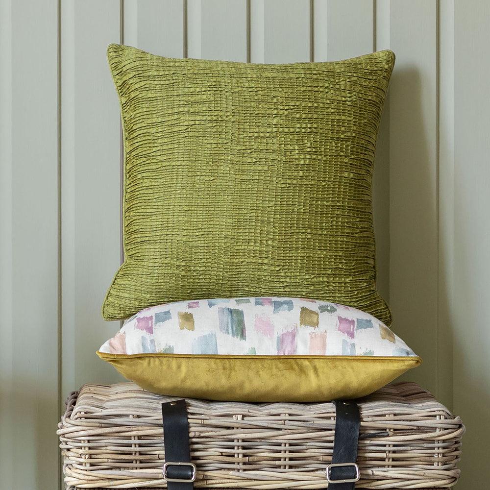 Velvet Cushions | Rainfall Embroidered Feather Cushion Olive Cushions Olive