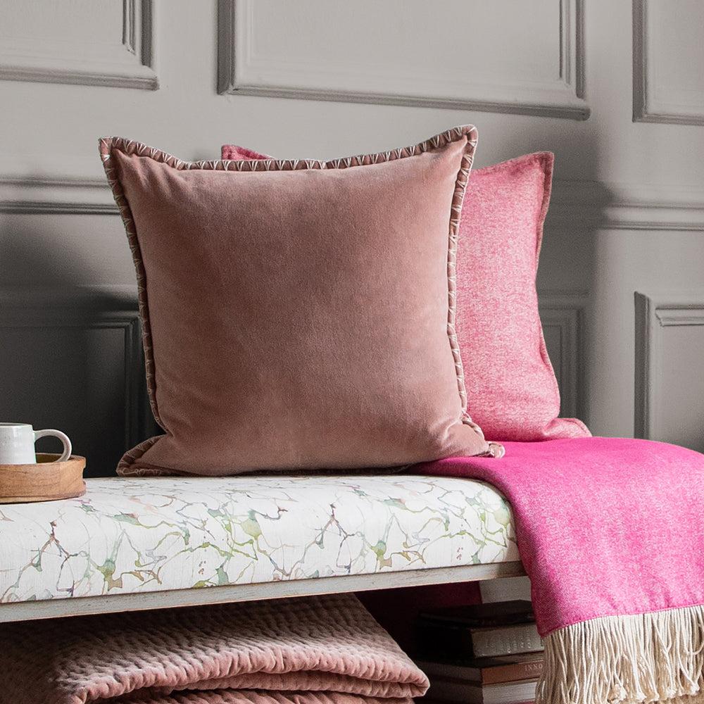 Velvet Cushions | Stitch Embroidered Feather Cushion Coral Bed Cushions Bed Cushions